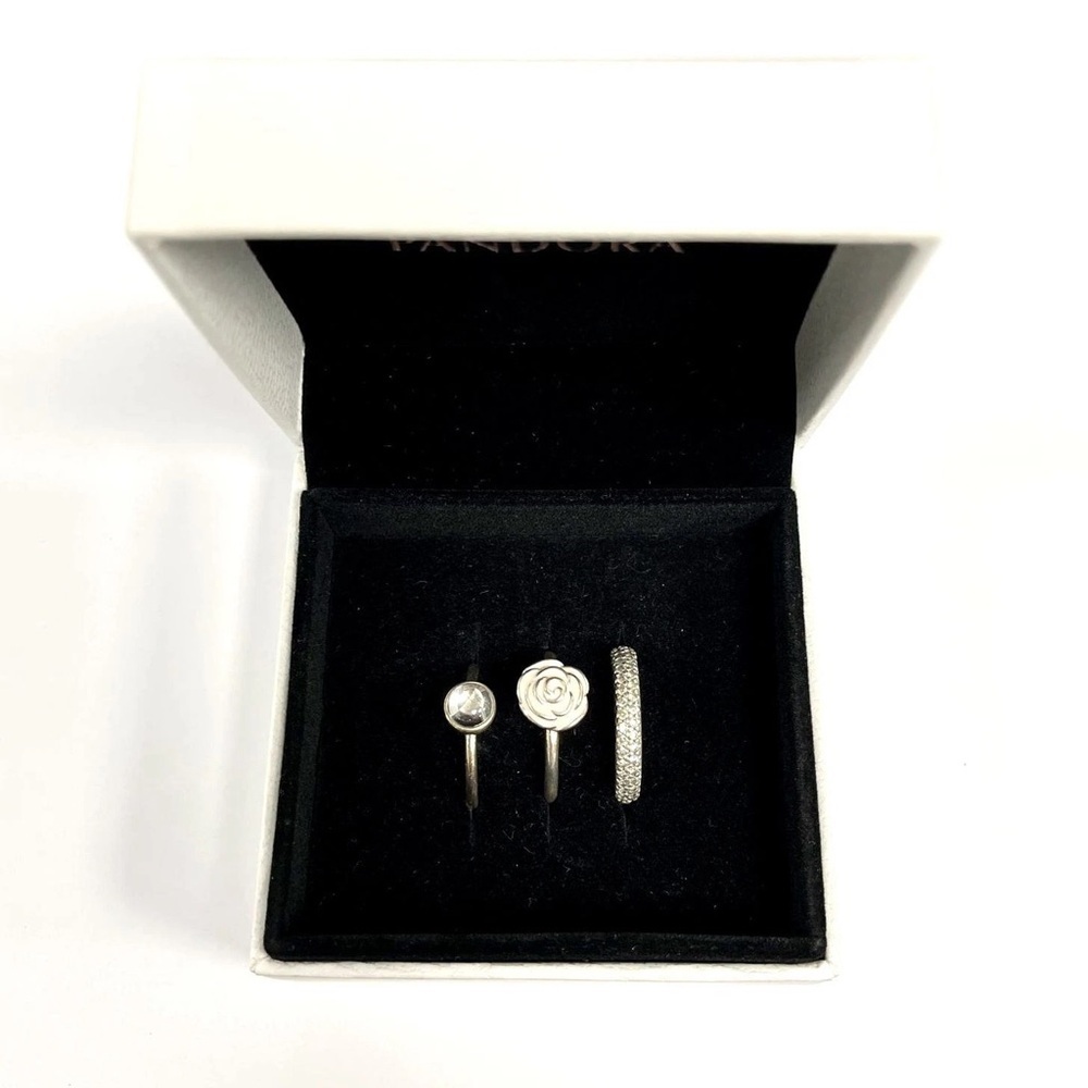 Pandora Silver and White Ring Trio